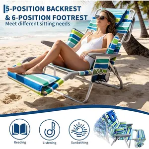 3-in-1 Beach Chair with Face Hole, Folding Tanning Lounger with Adjustable Footrest & Storage Pocket, 330lb Capacity for Beach, Pool, Patio, Lawn