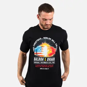Contenders Men's Shortsleeve Cotton T-Shirt - "Rocky Worlds Will Collide" Poster Tee, Soft Streetwear Round Neck Day Top, Casual Menswear Ring Jersey, Christmas Themed Set