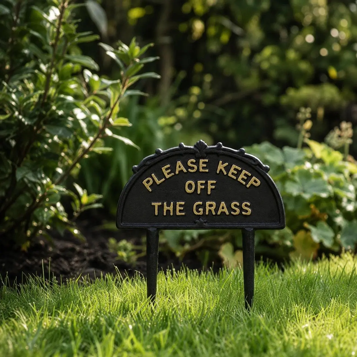 "Please Keep Off the Grass" Cast Iron Garden Stake Sign, 10.3"