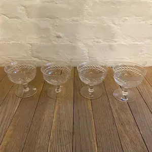 Set of 4 Etched Champagne Coupes