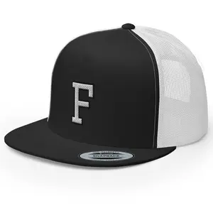 RIVEMUG Initial Letter F Embroidered Premium Trucker Hat Flat Bill High Crown Adjustable Cap