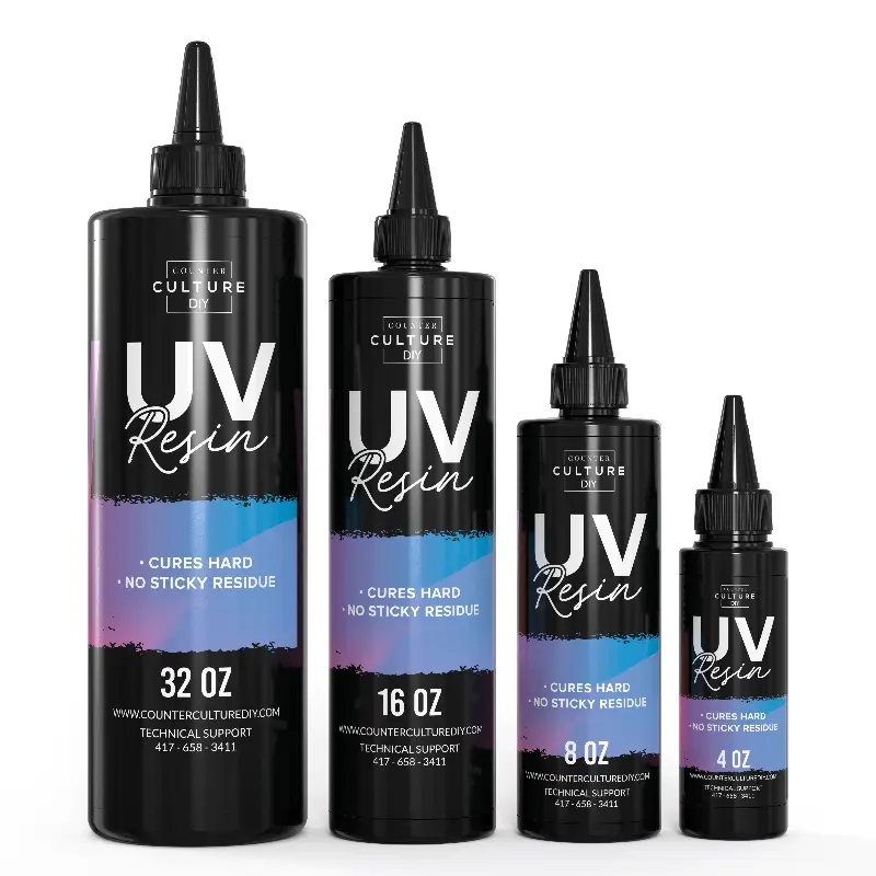 Extremely Durable UV Curing Resin Bundle - 32 oz & 4 oz, UV Light Compatible for Accessories, Ideal for Crafting DIY Projects, Includes Technical Support, Note to Avoid Skin Contact