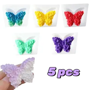 5 PCS 3D Flower Butterfly Candle Molds,Mini Butterfly Silicone Molds,Epoxy Resin Molds For Candle Making Resin Casting Soap Plaster Mould For DIY Scented Candles Plaster Soap Molds Fondant Cake Decorating Chocolate Molds