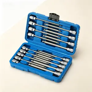 18-Piece Ball-End Hex Bit Socket Set, Extra Long Metric & SAE Allen Socket Set, 3mm to 10mm and 1/8" to 3/8", CR-V and S2 Steel Drive Socket Set, Reusable for Deep Reach Fasteners