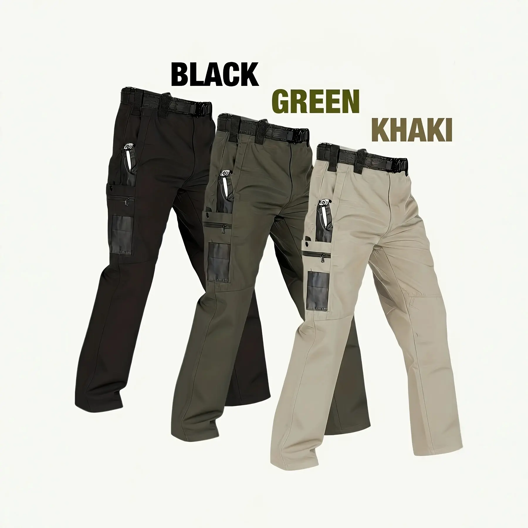 Men Quick Dry Multi-Pocket Tactical Cargo Pants, Wear Resistant Stretch Straight Leg Outdoor Military Fan Work Trousers 3 Colors Available