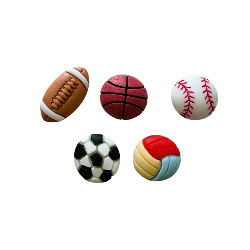 All About Sports! Shoe Charms 5 Pack - Unique Designs for Clogs & Slides - Perfect Addition for Adults and Kids' Footwear Includes Football Basketball Baseball Soccer and Volleyball Designs
