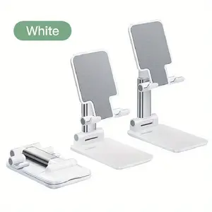 Desk Phone Holder Made of Portable Aluminum And ABS, Suitable for All Smartphones. It Features Adjustable Height, Is Foldable, And Has an Anti-Slip Base