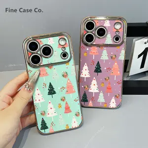 Christmas Tree Theme Phone Case Holiday Pattern TPU Electroplated iPhone Case for iPhone 17 Pro iPhone 16 Pro Max 15 Plus 14 Pro 13 12 11 XS Max XS XR Shockproof Drop-Proof Protective Christmas