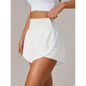 [Yoga Sportswear] Women's Light Blue Yoga Shorts-Casual Loose, High Waist Ruffles Details, Elastic Polyester-Spandex Blend, Machine Washable, Suitable for Spring/Summer/Autumn