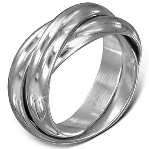 Stainless Steel Jewelry 3 Silver-Tone Chunky Interlocked Stacker Bands Ring Set, 5mm Wide, Polished Finish, AT0984 Model