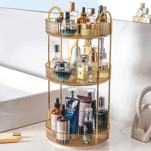 Rotating Makeup Organizer Countertop 3 Tier Trays Skincare Perfume Storage for Bathroom Counter Vanity