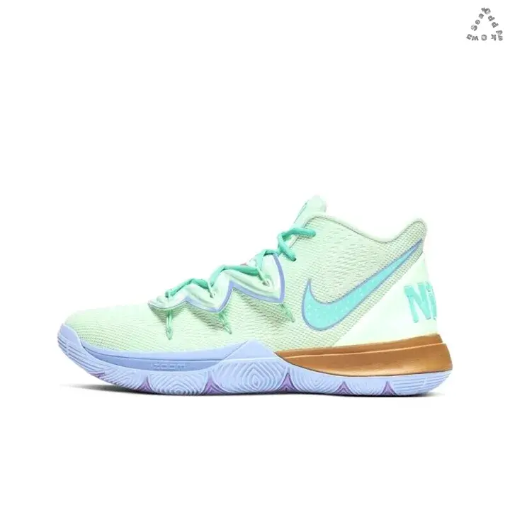 Mid-top Basketball Sneakers | Mint Green Breathable Mesh Upper with Light Blue Speckled Swoosh Logo & Light Purple Outline | Multi-tone Gum, Light Blue and Lavender Multi-grip Traction Outsole for Basketball Training & Matches