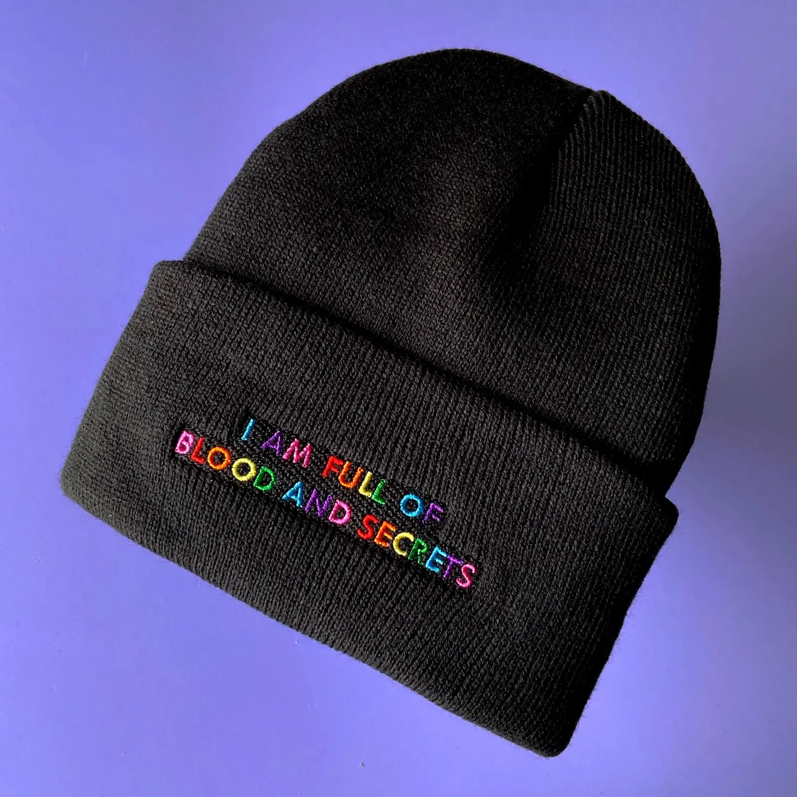 BLOOD AND SECRETS BEANIE - Embroidered Horror Beanie from Spooky Doodle Club, Halloween Beanie, Goth Spooky Style, Fall Accessories
