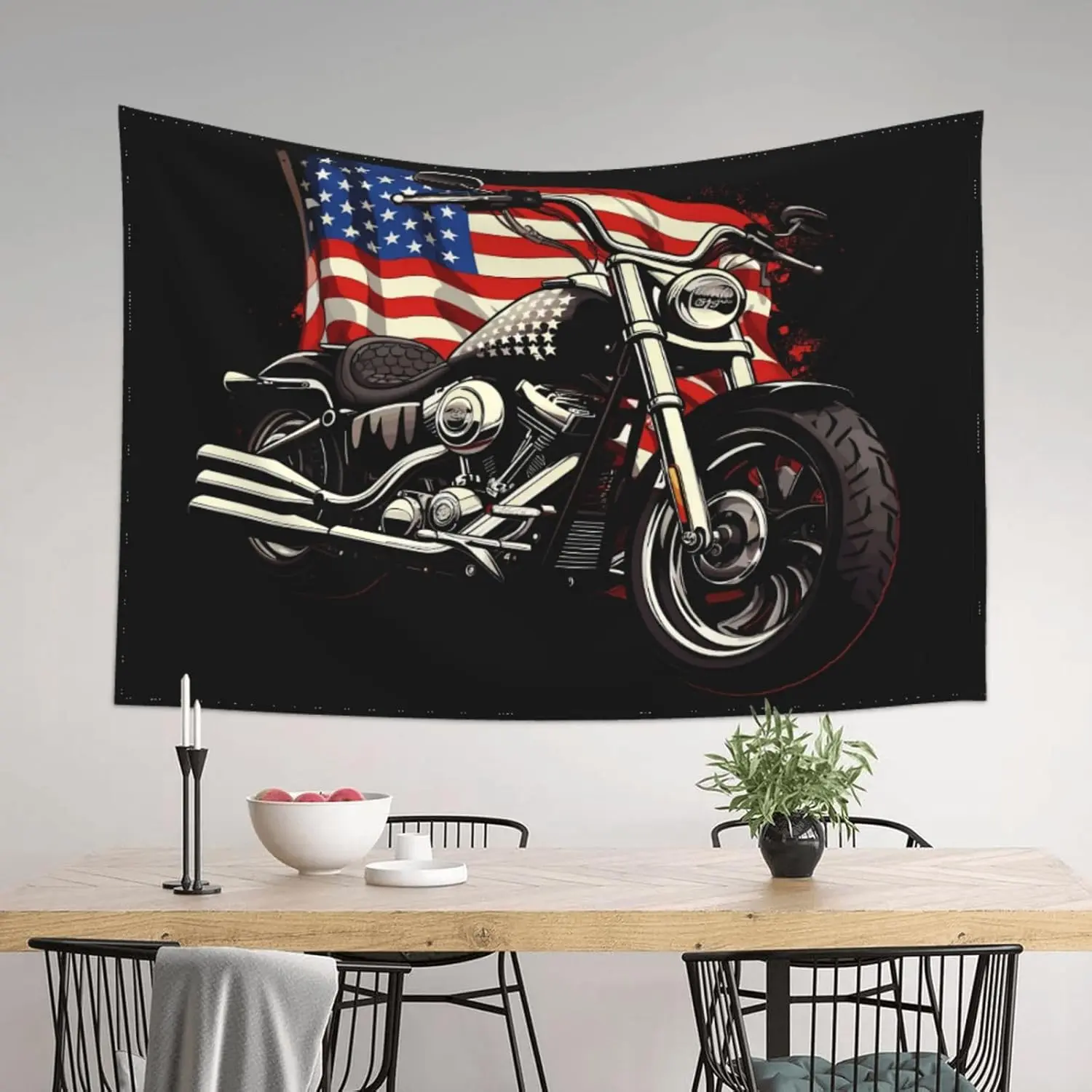 Motorcycle Biker American Flag Tapestry Wall Hanging Tapestries Wall Backdrop Room Poster Art Aesthetic Decor for Home Office Bedroom Living Room Dorm