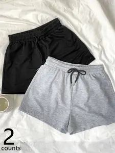 Women's 2-pack Casual Soft Cotton Shorts, High-waisted Elastic Adjustable Drawstring Design, Perfect for Summer Loungewear, Running & Daily Wear