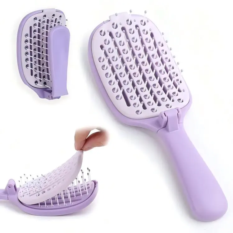 Foldable Self-Cleaning Hair Brush, 1 Pc Flexible Cushion Comb, Instant Tangle Release For Travel, Daily Styling Gift For Women