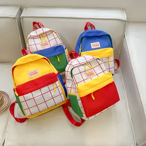 Kindergarten children's backpack, stylish baby color-blocking canvas backpack, lightweight backpack for boys and girls aged 3-6 years old