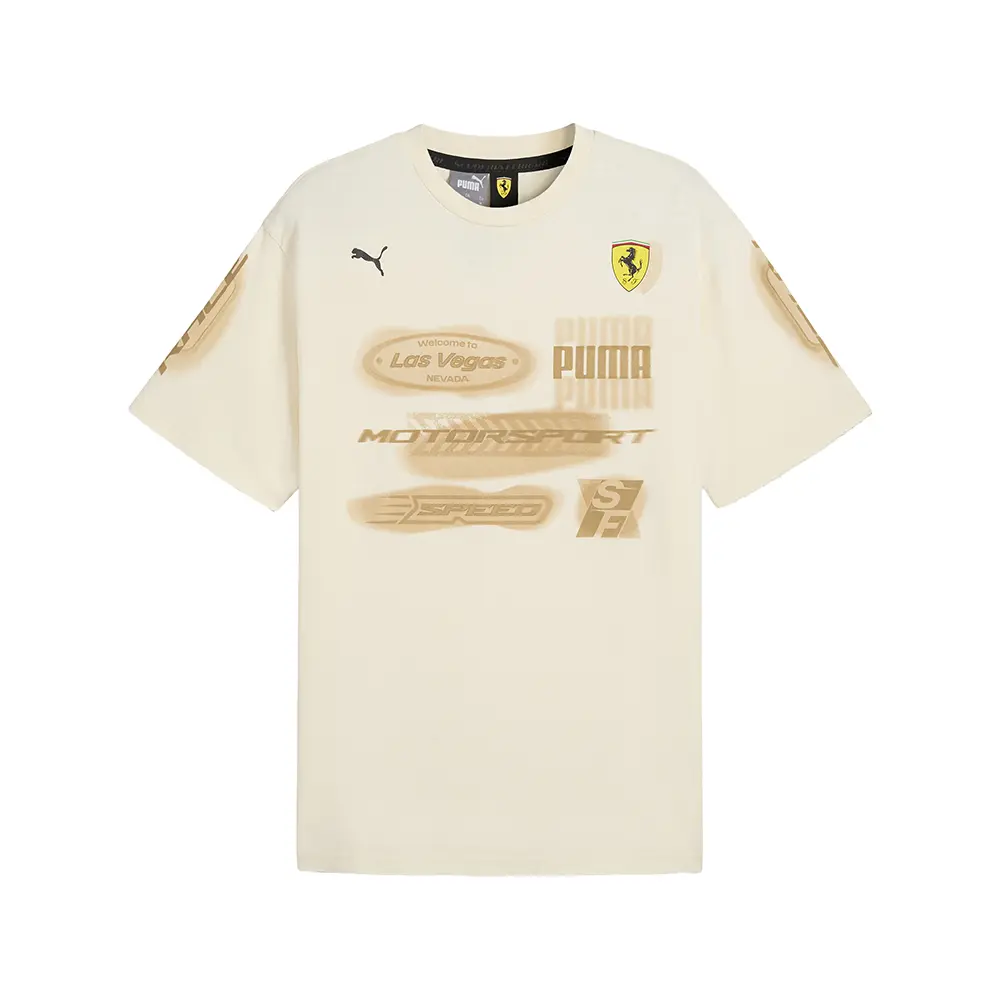 PUMA Mens Scuderia Ferrari Race Desert Sun Las Vegas Graphic Crew Neck Short Sleeve Casual Tops Casual - White