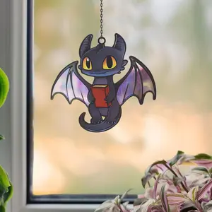 How to Train Your Dragon Toothless and Hiccup Suncatcher Acrylic Window Hanging, Night Fury Faux Window Hanging Home Decor 6'', Dragon Lover