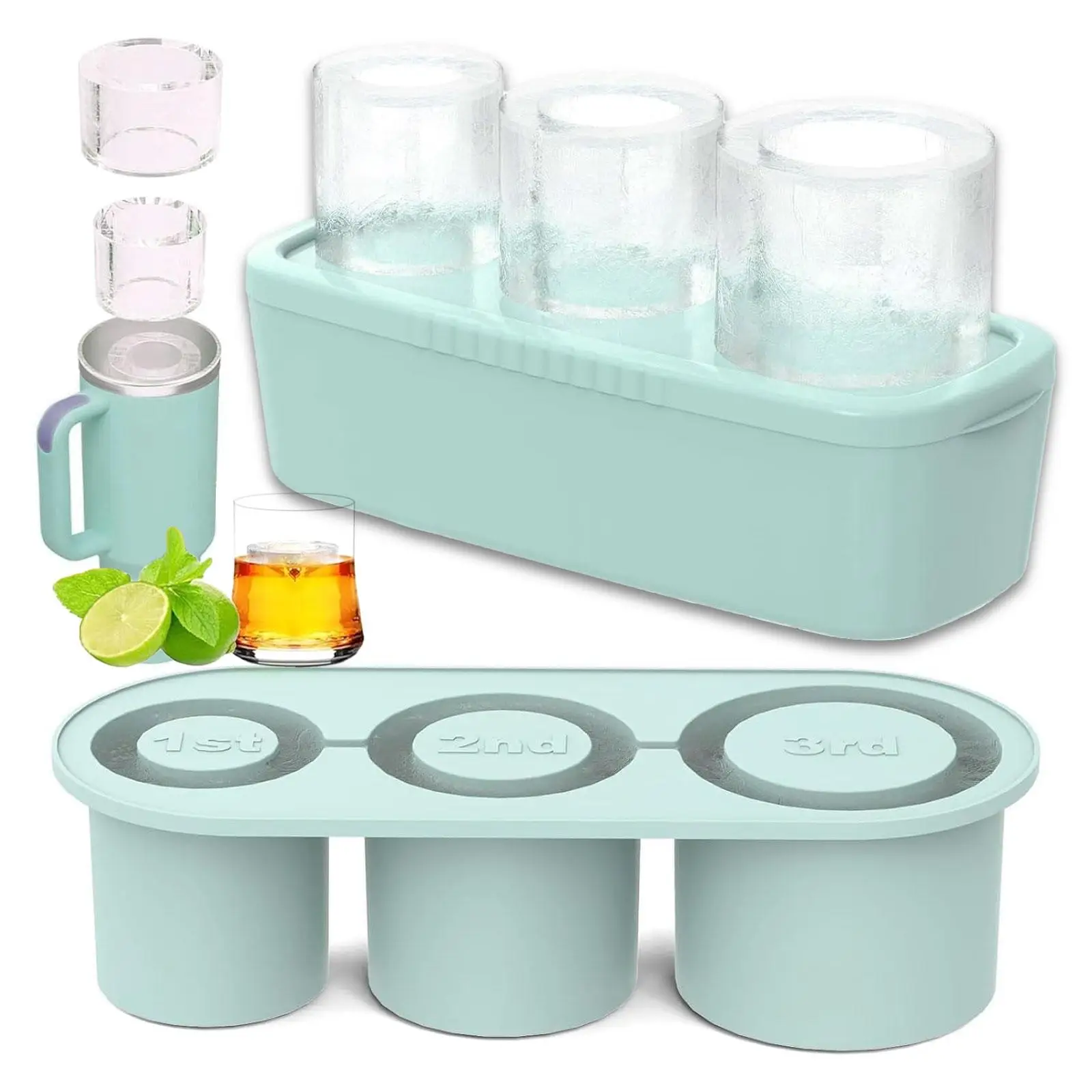 Silicone Ice Mold for Tumbler Mugs, 3-grid Cylindrical Ice Cube Tray, Ice Cube Maker for Home Office Kitchen Party, Ice Mold for Stanley, Kitchen Acce
