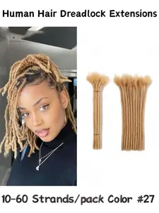 0.6 cm Thickness 10-60 Strands Dreadlock Extensions Human Hair #27 Blonde Human Hair for Man/Women/Kids Full Handmade Permanent Loc Extensions Bundles Can Be Dyed Bleached Curled Braided Dreads Wave