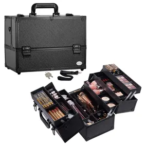 Joligrace Extra Large Makeup Case Organizer 6 Trays Professional Cosmetic Case Makeup Storage Organizer Box with Lock, Strap and Adjustable Compartments