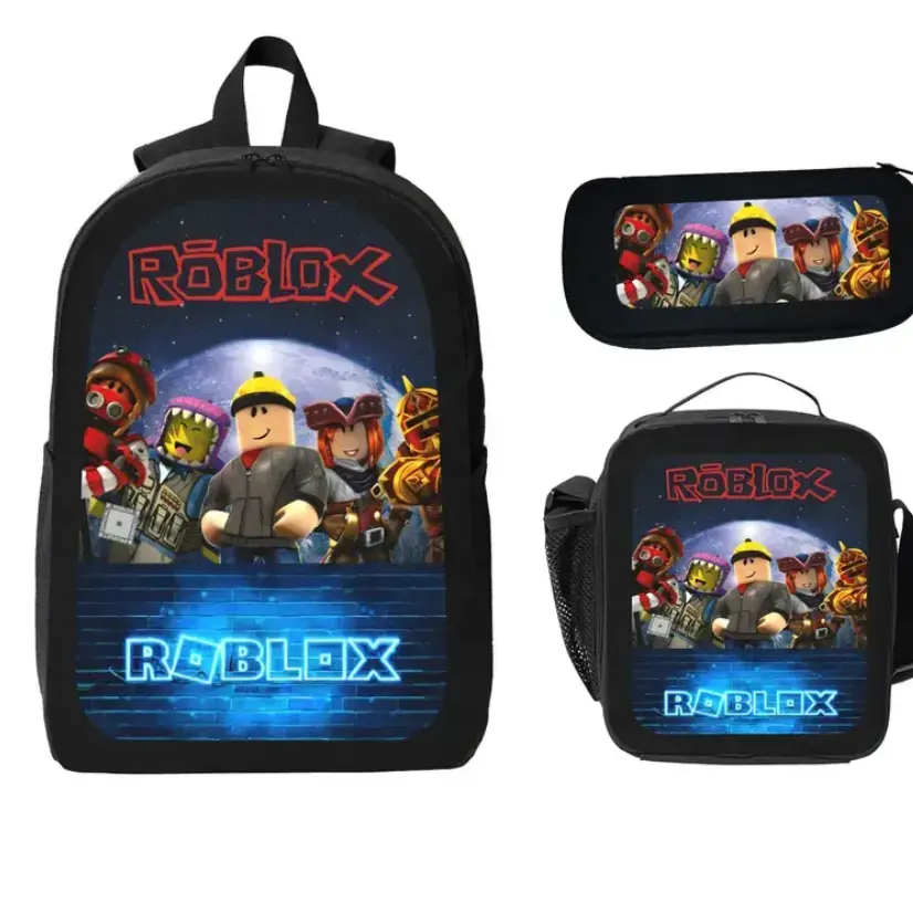 Unisex Roblox Video Game 3-Piece Backpack Set - Oxford Fabric, Printed Art, Multi-Use School Bookbag with Lunch Box & Pencil Case, Lightweight Durable Kids Teens Gift, Video Games