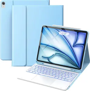 CHESONA Keyboard for iPad Air 13 inch (M3/M2), Magnetic Detachable Keyboard with Multi-Touch Trackpad, 7 Colors Backlit Stain Resistant Cover for iPad Air 13"(M3 2025/M2 2024), Pale Blue
