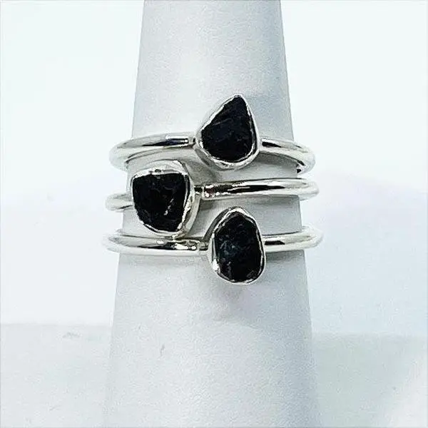 Black Tourmaline Dainty Natural Stackable Crystal Ring .925 Sterling Silver Sizes 4-10 #SK6905
