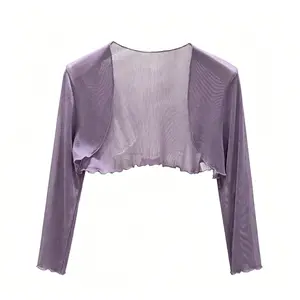 Women's Purple Short Sheer Cardigan, Summer Thin Mesh Sun Protection Shrug, Quick Dry Lightweight Shawl Cover Up for Dresses