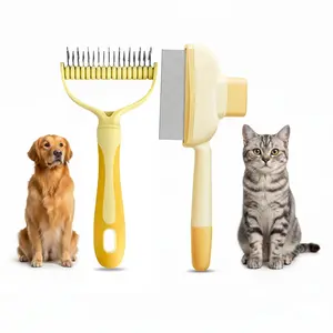 2 in 1 Pet Grooming Rake - Double-Sided Deshedding Dematting Tool and Pet Flea Clean Brush for Long and Short Hair Pet, Self-Cleaing Flea Clean Brush, Pet Groomer for Cat and Dog, Pet Hair Comb, Pet Hair Cutter
