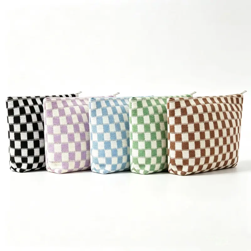 5Pcs Checkered Makeup Bags bulk - Small Cosmetic Pouch Set for Purse Portable Zipper Makeup Pouches for Travel Accessories Preppy Plaid Cosmetic Bags for Women Girls