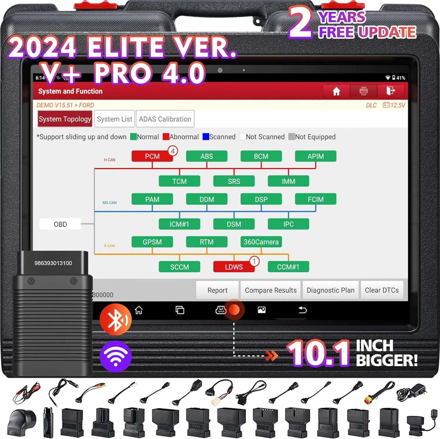 LAUNCH X431 V+ PRO 4.0 Elite Car Diagnostic Scan Tool, 10.1 Inch Bigger, Work for HD Trucks, Global Version, ECU Online Coding & 37+ Services, AutoAuth FCA SGW, 2-Year Free Update