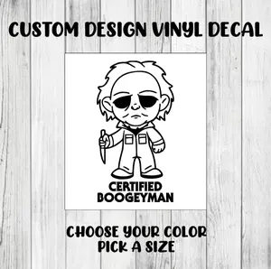 Certified Boogeyman Custom Design Vinyl Die-Cut Decal Stickers Permanent Halloween Horror Movie Michael Myers Mikey Lettering Sticker Organiser, Bottles, Cups, Canister, Laptop, Luggage, Car, Truck, Window, Wall