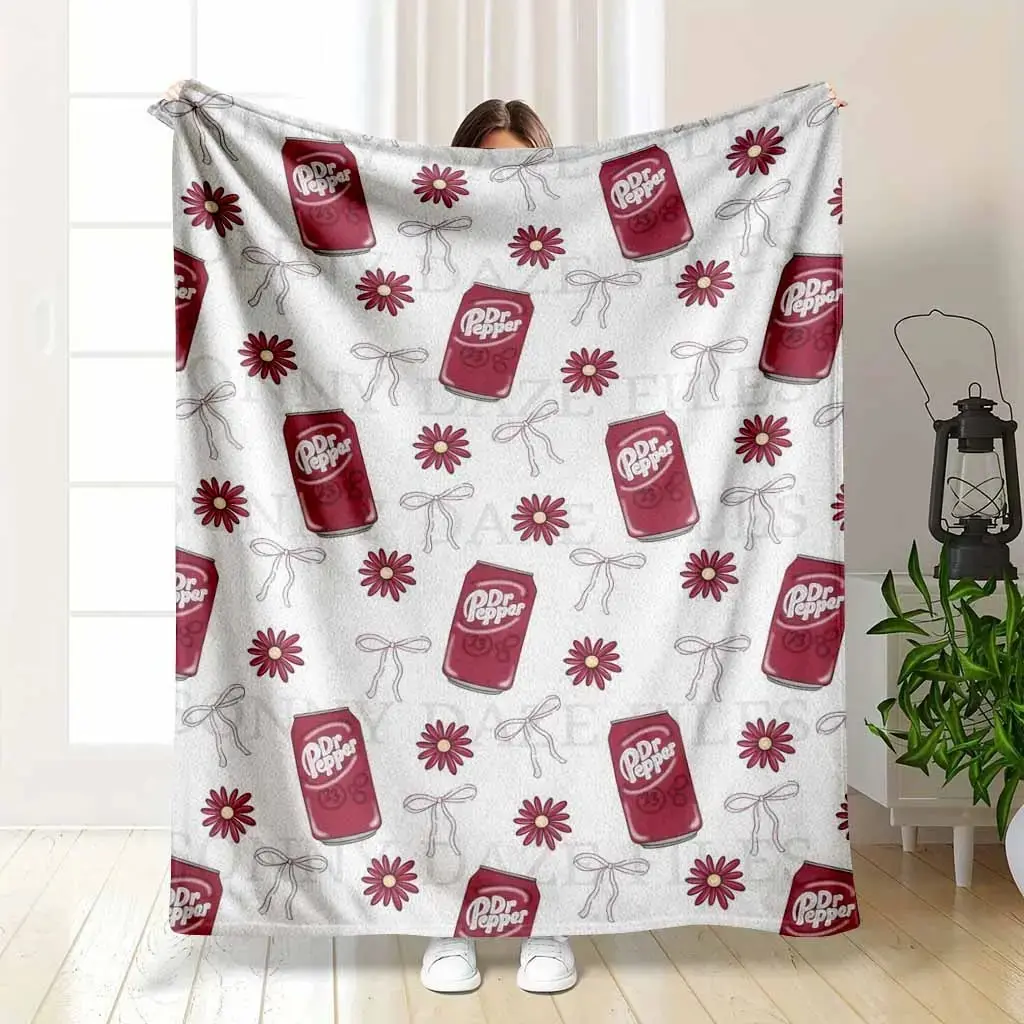 Retro Soda Flannel Throw Blanket, Vintage Beverage Can Plush Fleece Blanket, Soft Cozy Throw for Sofa Bed Couch, Colorful Home Decor Gift,warm, Room Decor, Polyester