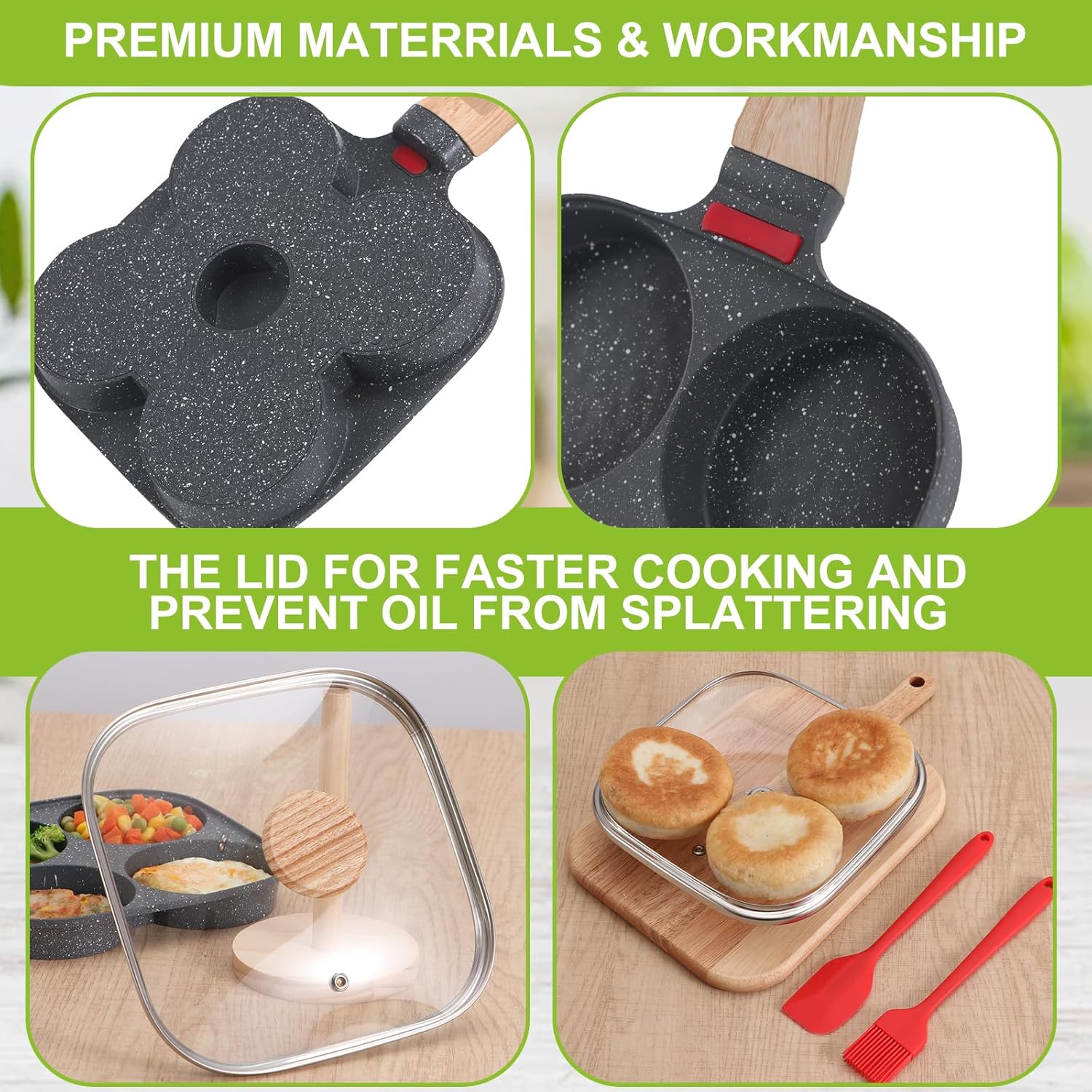 4-Cup Egg Pan, Premium Egg Pans Nonstick, Omelette Pan with Lid , Healthy Egg Frying Pan for Breakfast, Egg Sandwich, Hamburger, Pancake, Egg Skillet Suitable for Gas Stove & Induction Cookware