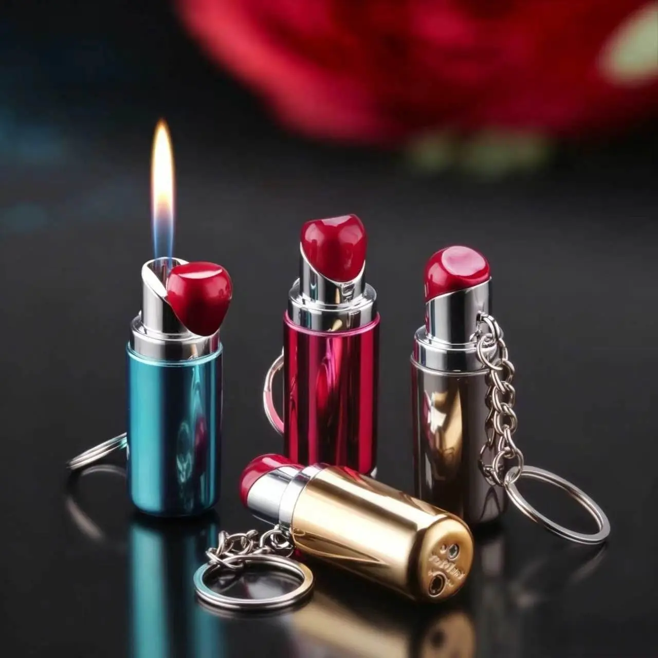 Women's Mini Lipstick-Shaped Butane Camping Lighter - ABS Compact Keyring Fire Starter, Lightweight Portable Metal-Plastic Hiking Gear, Outdoor Fire Start Tool, Refill Before Use, for Adventure Lovers & Gifting