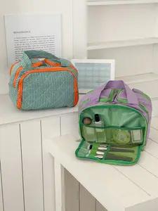 Fashion Quilted Plaid Makeup Bag, Large Open Travel Cosmetic Pouch, Grid Print Storage Organizer, Women's Accessories Gift