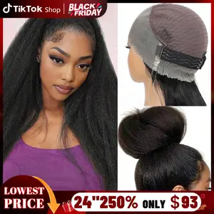Kinky Straight 250% High Density Human Hair Wigs 360 Glueless Wig Pre Plucked Pre Cut Lace Brazilian Yaki Straight Transparent Lace Wigs For Women Beginner Friendly Wear And Go Wig Can Do Ponytail TikTokShopBlackFriday