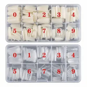 False Nail Tips Lady French Style Acrylic Artificial Half Cover False Nail Tips with Box Ideal for Salons and Home DIY Manicure,1000PCS (Natural and Clear),10 Sizes, kit
