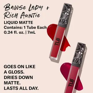 Nonstop Liquid Matte Lipstick Mini 2-Pack - Long Lasting High Pigment Vegan Lip Stain Set (Bawse Lady Blue Red + Rich Auntie Deep Berry)