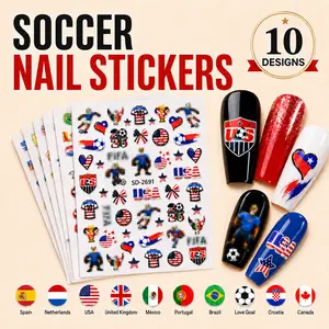 Women's 2026 Soccer Tournament 3D Self-Adhesive Decals, Football Manicure Decorations for Gel Acrylic Nails with Easy Application