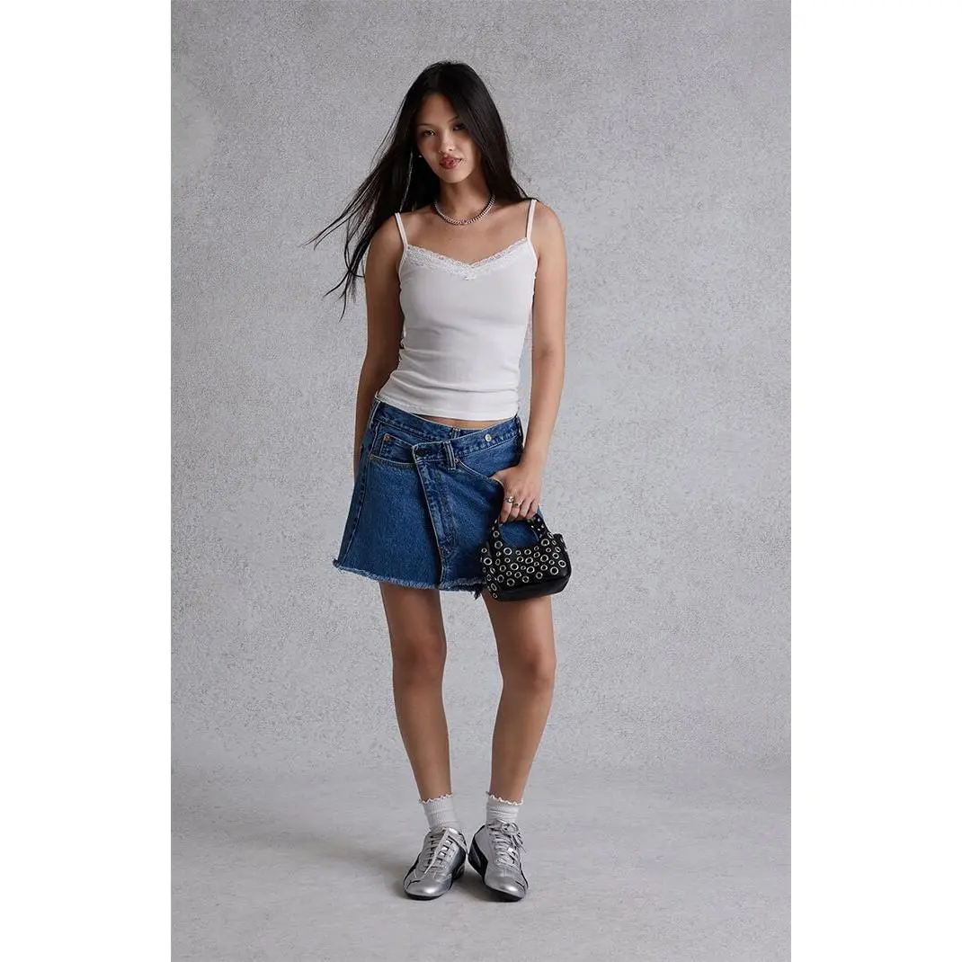 Modern Renewal Women's Asymmetrical Low-Rise Denim Skirt