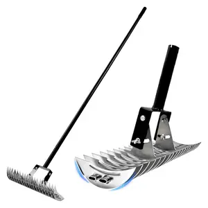 Dethatcher Rake 15-Inch Lawn Thatching Rake,19-Tine Heavy-Duty Steel Dethatching Rake with Adjustable Head&Long Handle,Durable Thatch Rake for Removing Dead Grass,Moss&Lawn Debris