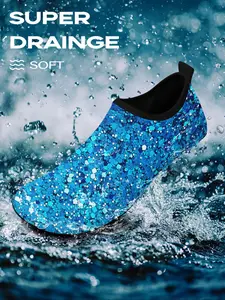 Unisex Random Glitter Print Water Shoes, Casual Quick Drying Aqua Shoes for Beach Swimming, Barefoot Shoes for Men & Women, Footwear for Beach