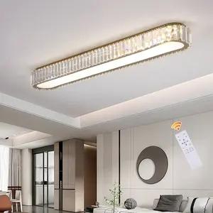Garwarm Dimmable LED Ceiling Light 38.6'' Kitchen Lighting Fixtures Ceiling Modern Luxury Crystal Ceiling Light with Remote Chrome Long Ceiling Light Fixture for Kitchen Dining Room Hallway,48W