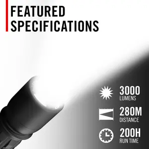 COAST XP11R Rechargeable Dual Power LED Flashlight, 3000 Lumens, Black COAST XP11R Rechargeable Dual Power LED Flashlight, 3000 Lumens, Black