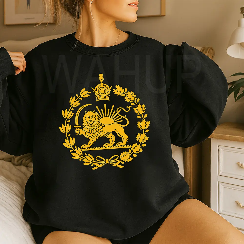 Gildan Women's Soft Cotton Round Neck Long-Sleeve Sweatshirt - Casual Ribbed Fabric, Minimalist Graphic Print, Iran Shir o Khorshid, Lion and Sun, Persian Pride, Iran Map, Javid Shah S1 Streetwear Everyday Top