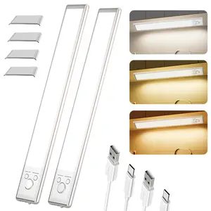 Under Cabinet Lights 76LED Motion Sensor Night Light Indoor Magnetic Dimmable 1500mAh USB Rechargeable for Kitchen Wardrobe Stairs Easy Install 2Packs