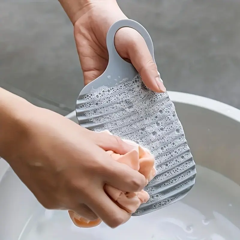Non-slip Mini Hand Wash Scrubboard For Clothes, Perfect For Home, Travel & Outdoor Portable Mini Laundry Board, Soft Glue Foldable Washboard For Washing Underwear, Grey